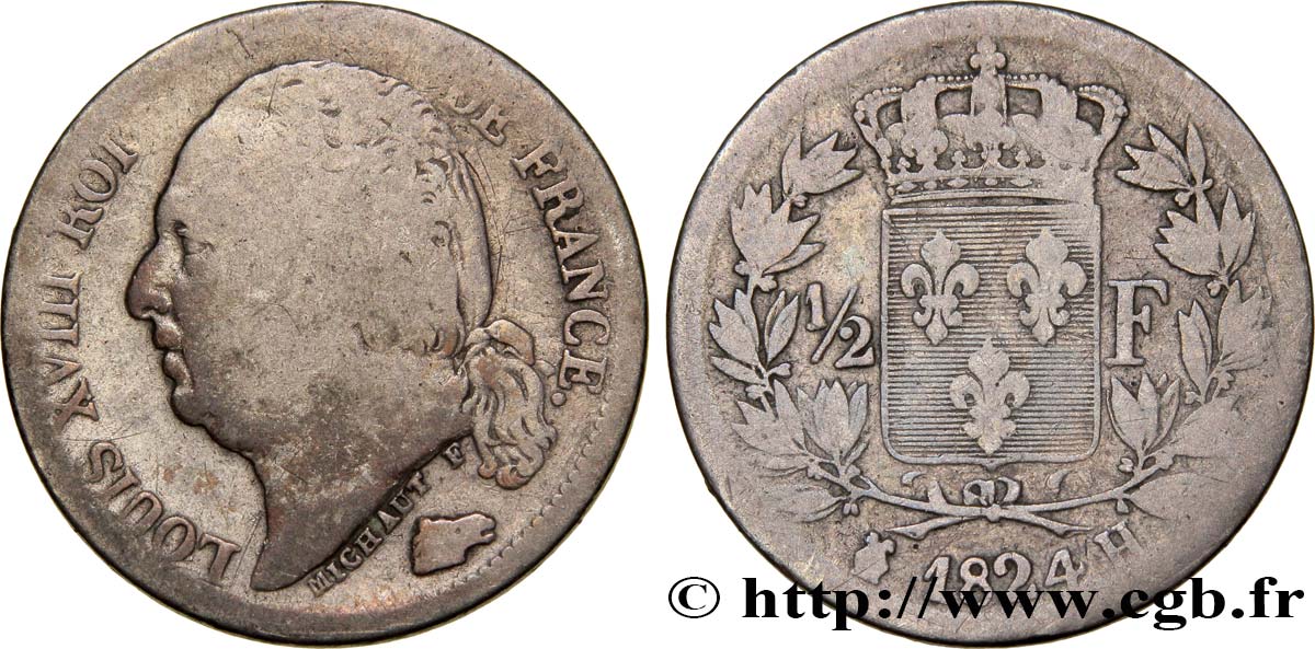 1/2 franc Louis XVIII 1824 La Rochelle F.179/46 RC10 