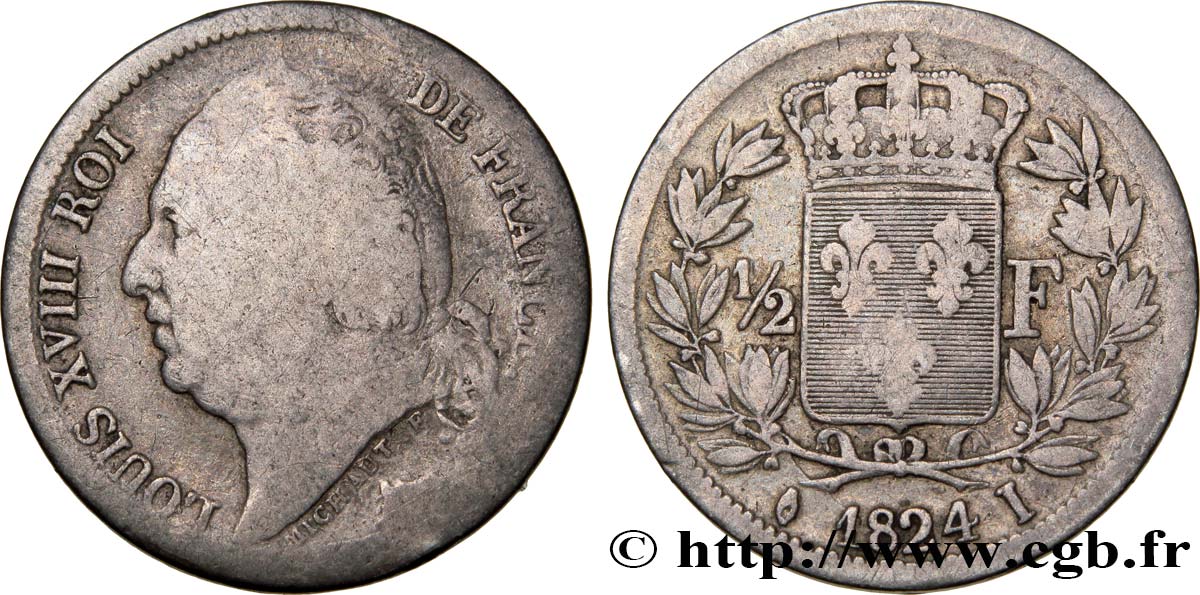 1/2 franc Louis XVIII 1824 Limoges F.179/47 B12 