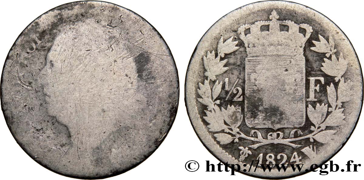 1/2 franc Louis XVIII 1824 Lille F.179/52 AB3 