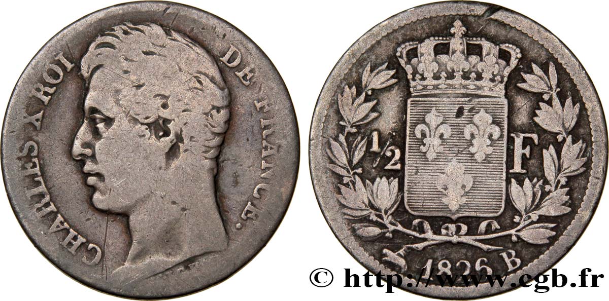 1/2 franc Charles X 1826 Rouen F.180/3 TB15 