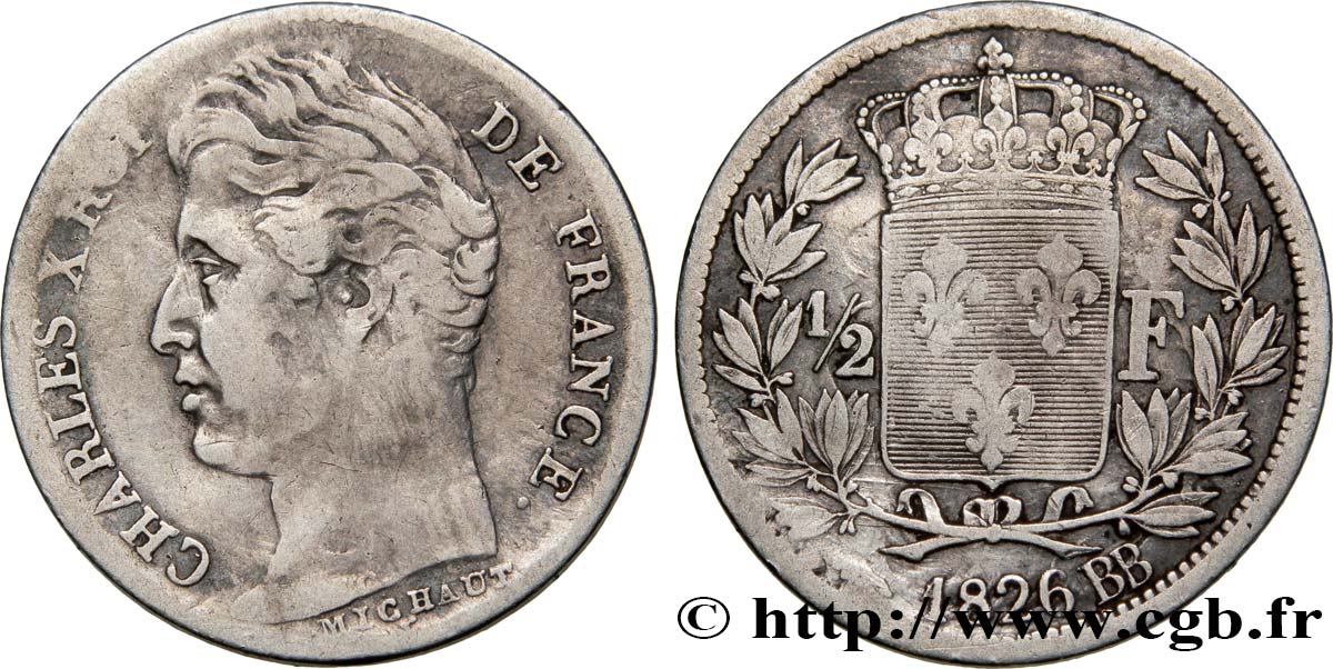1/2 franc Charles X 1826 Strasbourg F.180/4 TB20 