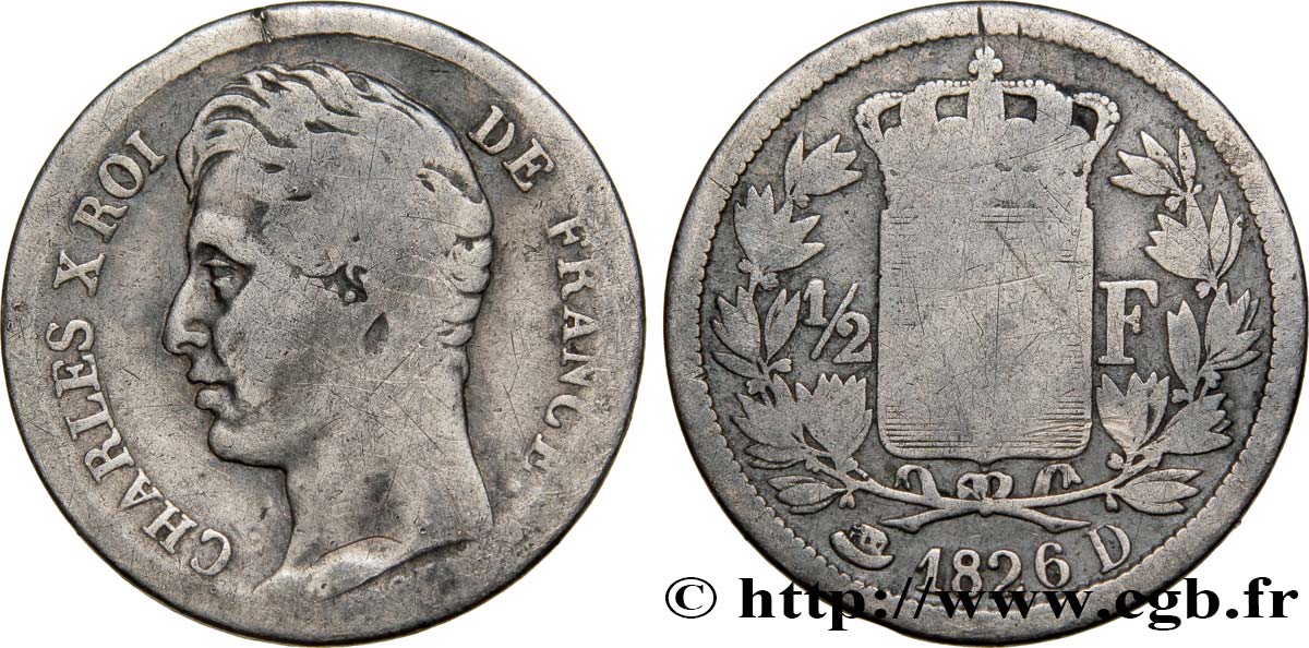 1/2 franc Charles X 1826 Lyon F.180/5 B13 