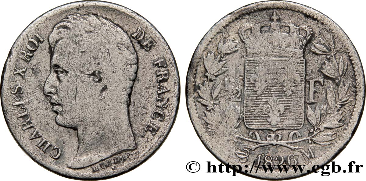 1/2 franc Charles X 1826 Toulouse F.180/10 B10 