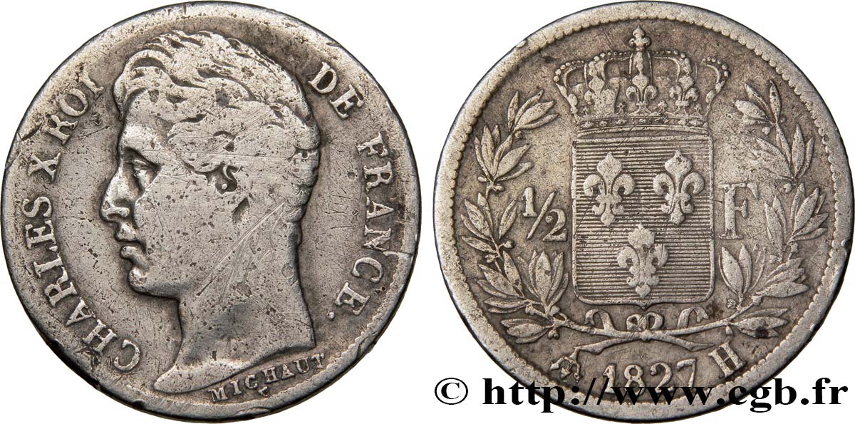 1/2 franc Charles X 1827 La Rochelle F.180/17 BC18 