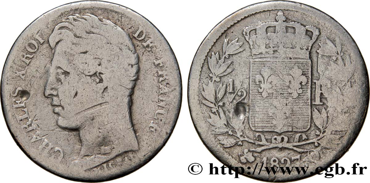 1/2 franc Charles X 1827 Perpignan F.180/22 RC6 