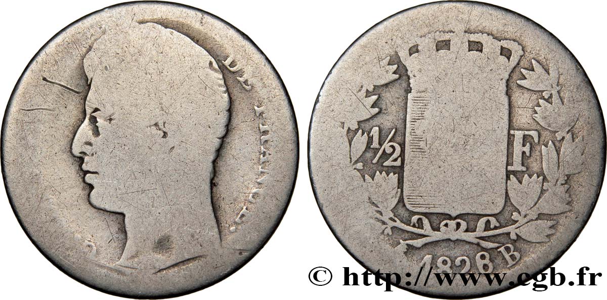 1/2 franc Charles X 1828 Rouen F.180/26 AB3 