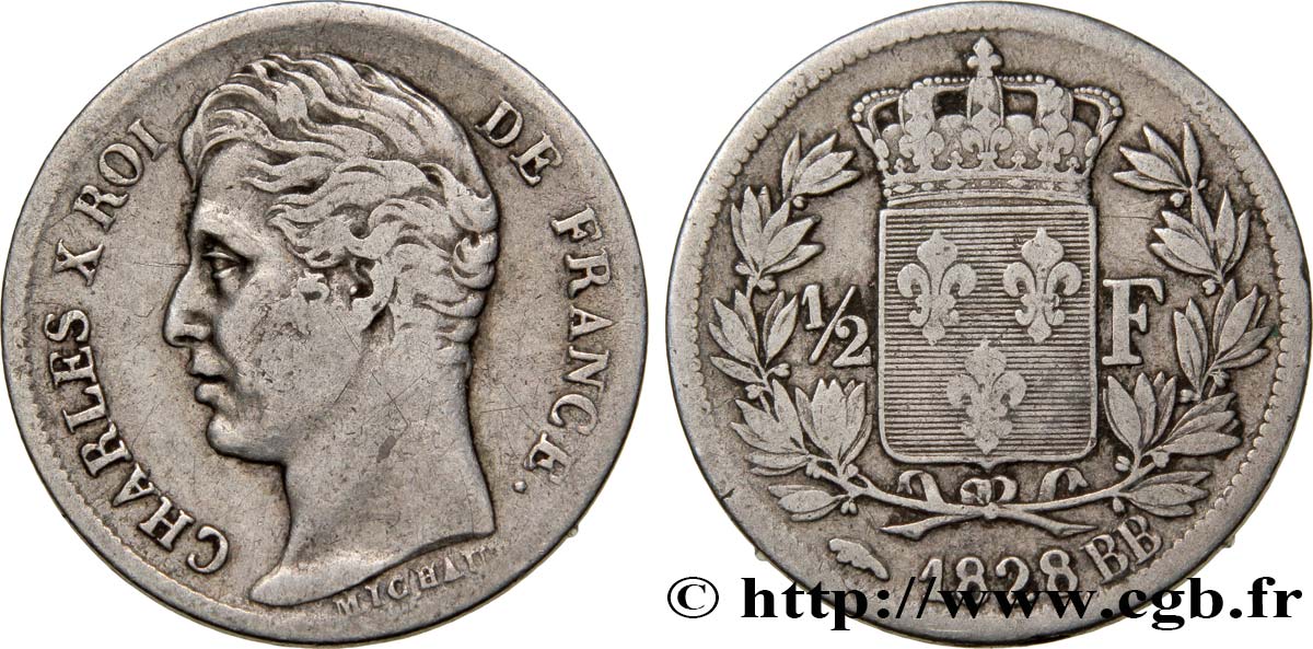 1/2 franc Charles X 1828 Strasbourg F.180/27 BC35 