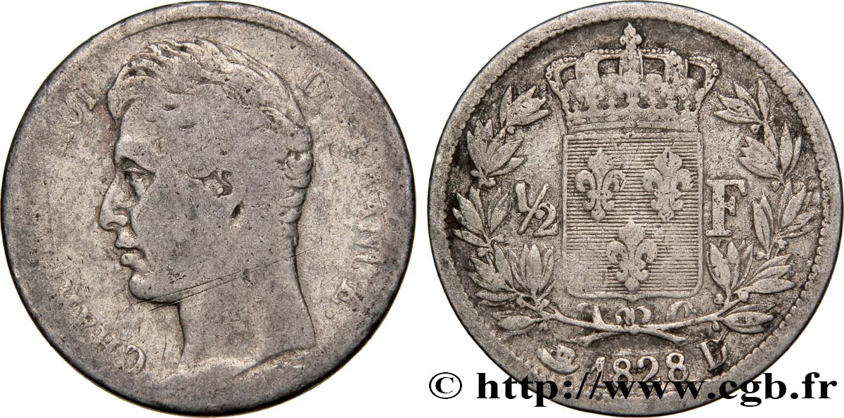 1/2 franc Charles X 1828 Lyon F.180/28 B12 