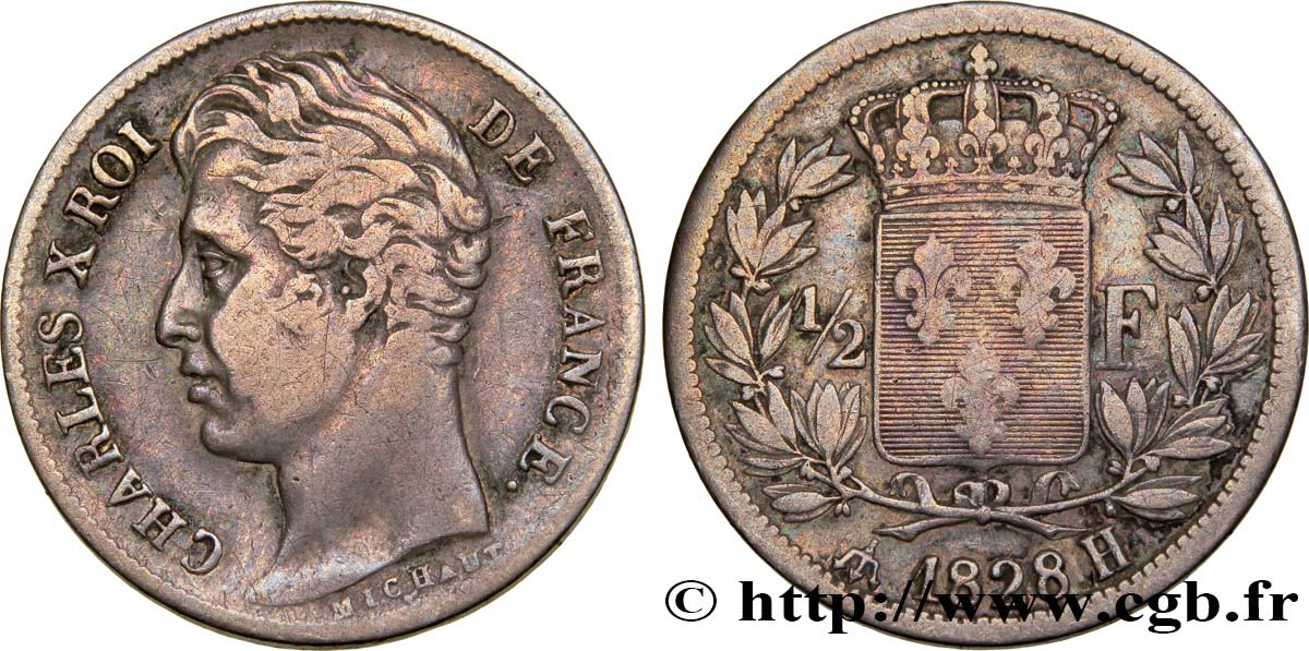 1/2 franc Charles X 1828 La Rochelle F.180/29 BC28 