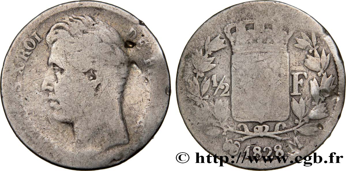 1/2 franc Charles X 1828 Toulouse F.180/33 AB4 