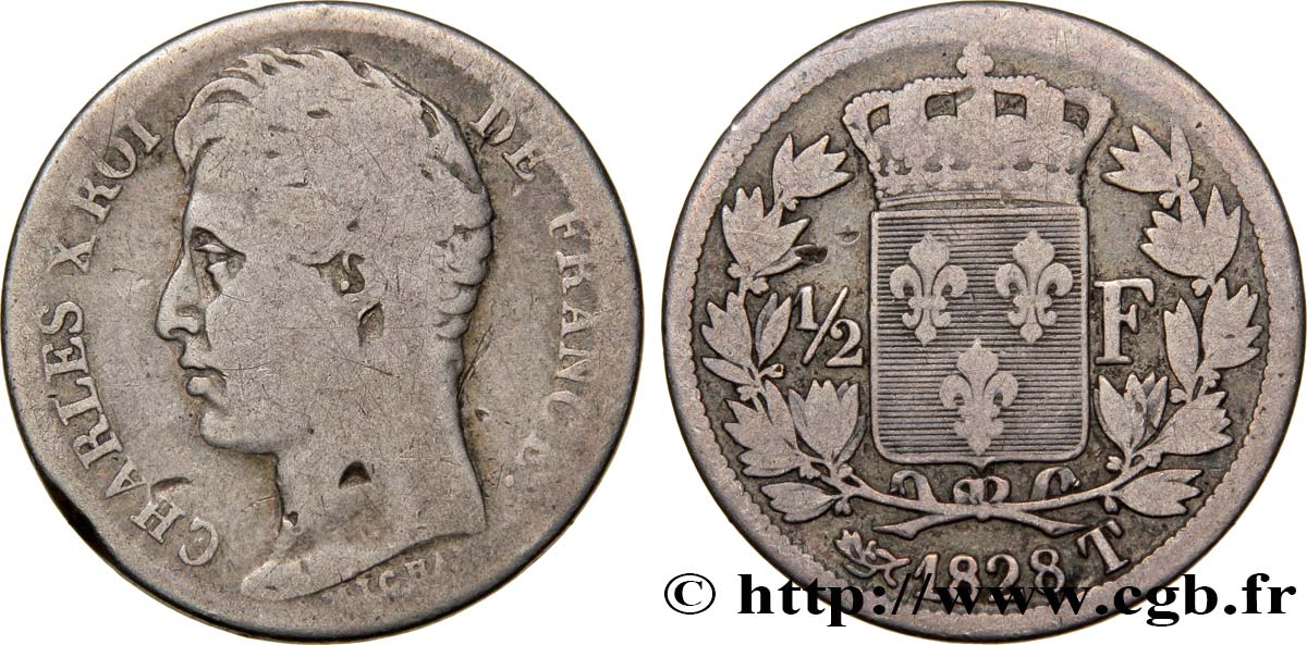 1/2 franc Charles X 1828 Nantes F.180/35 TB15 