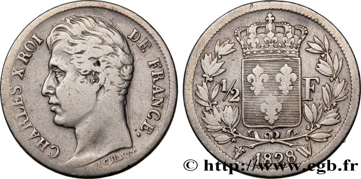 1/2 franc Charles X 1828 Lille F.180/36 VF20 