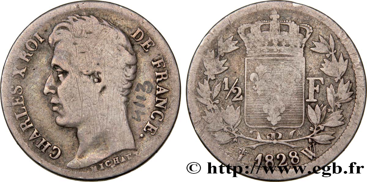 1/2 franc Charles X 1828 Lille F.180/36 B12 