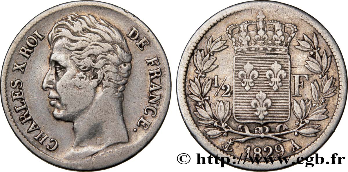 1/2 franc Charles X 1829 Paris F.180/37 XF40 