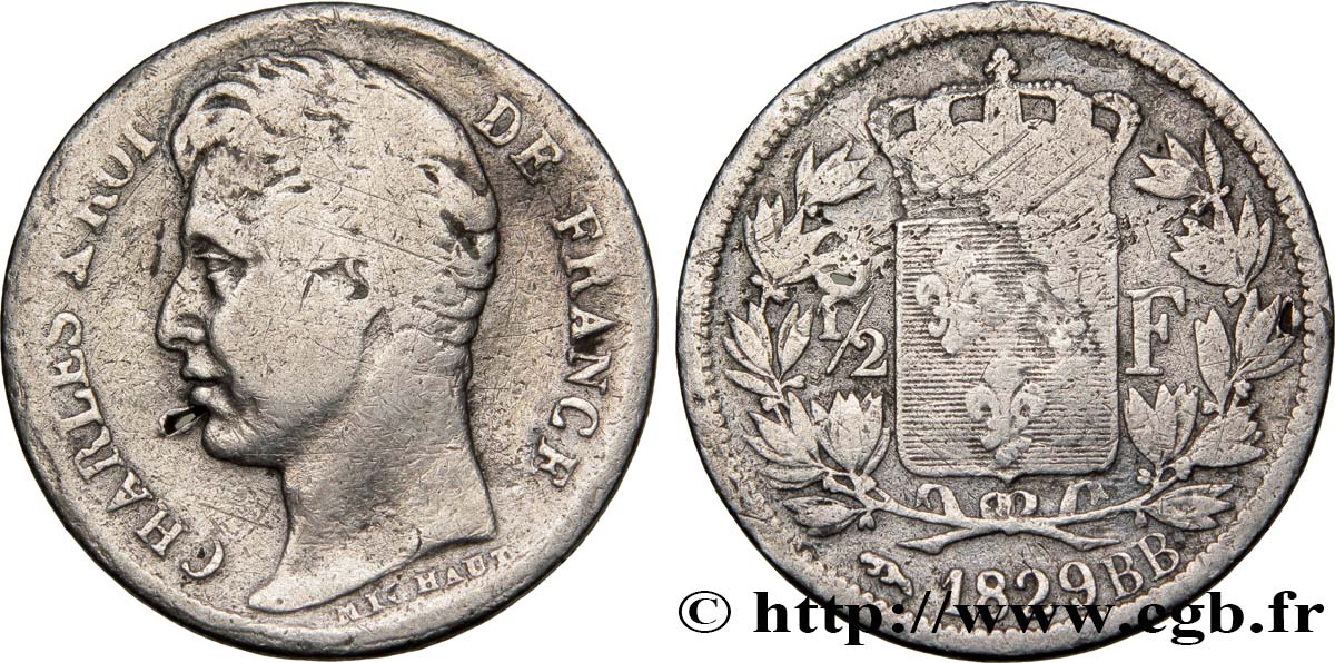 1/2 franc Charles X 1829 Strasbourg F.180/39 VG10 