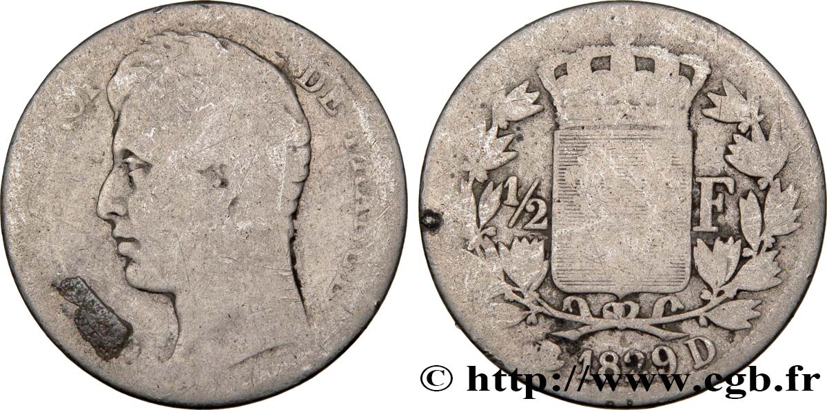 1/2 franc Charles X 1829 Lyon F.180/40 G6 