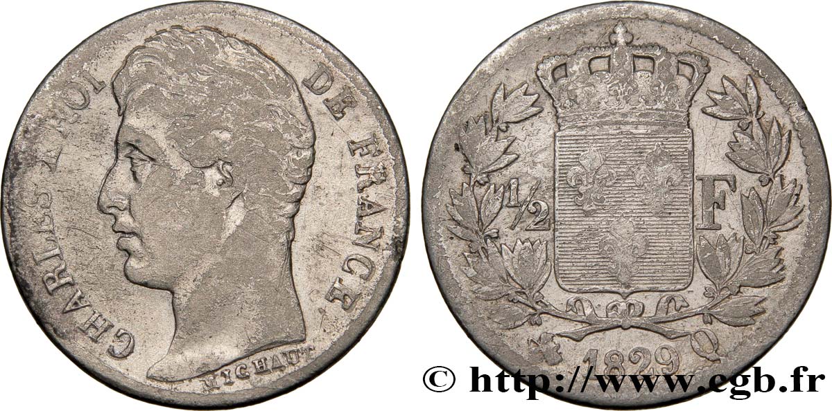 1/2 franc Charles X 1829 Perpignan F.180/47 TB15 