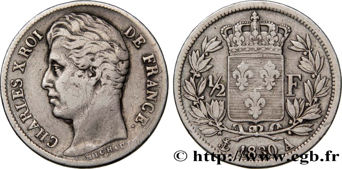 1/2 franc Charles X 1830 Paris F.180/50 S35 