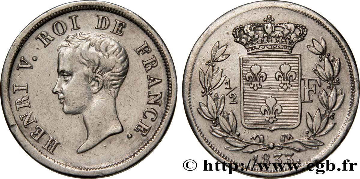 1/2 franc, buste juvénile 1833  VG.2713  TTB50 