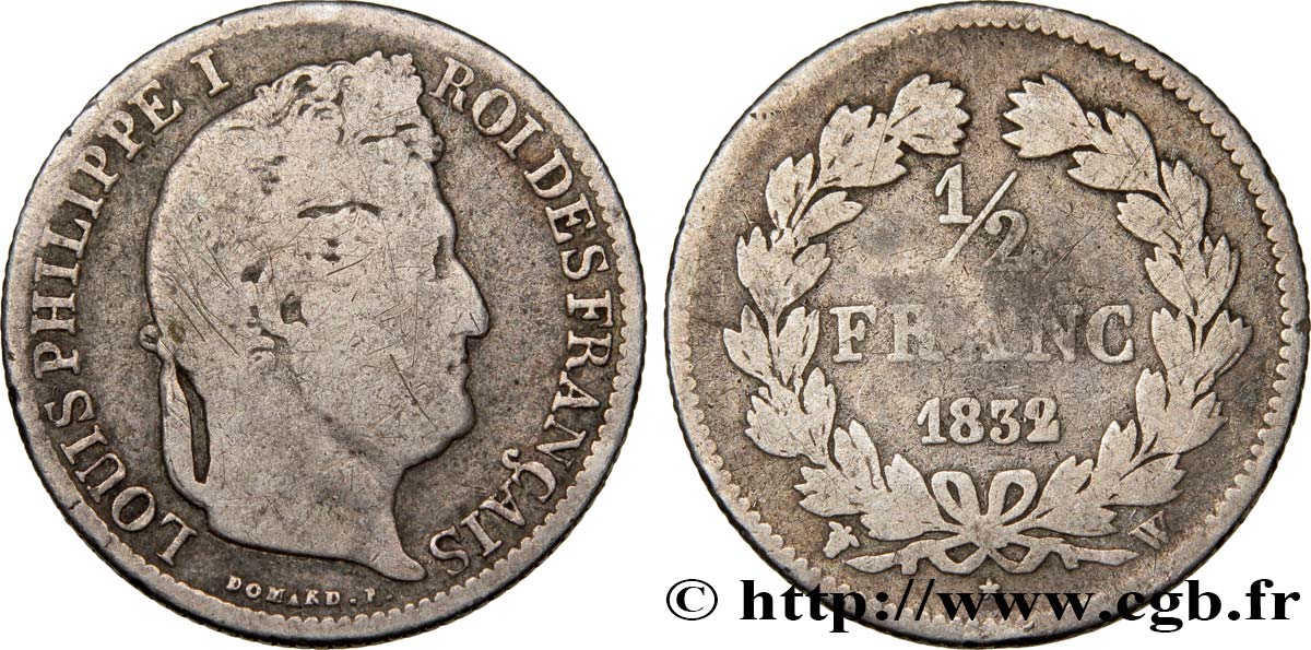 1/2 franc Louis-Philippe 1832 Lille F.182/27 VG8 