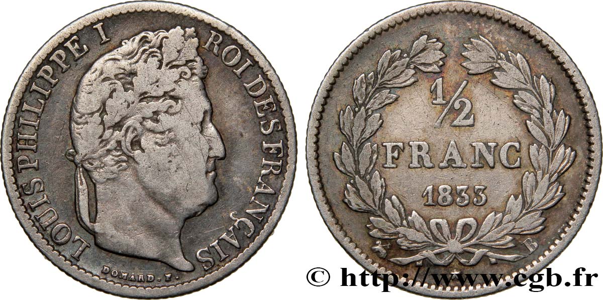 1/2 franc Louis-Philippe 1833 Rouen F.182/30 TB25 