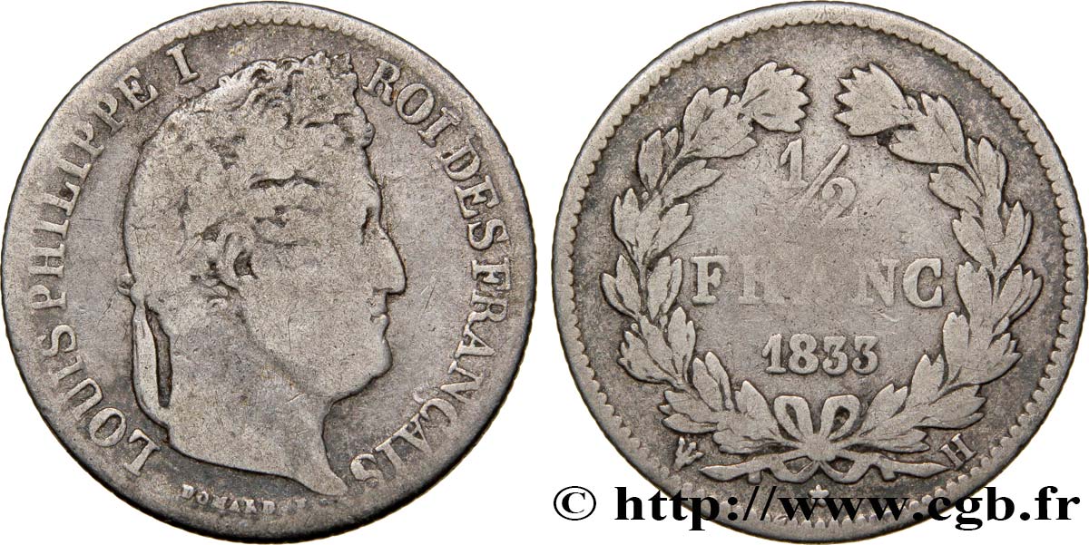 1/2 franc Louis-Philippe 1833 La Rochelle F.182/32 VF20 