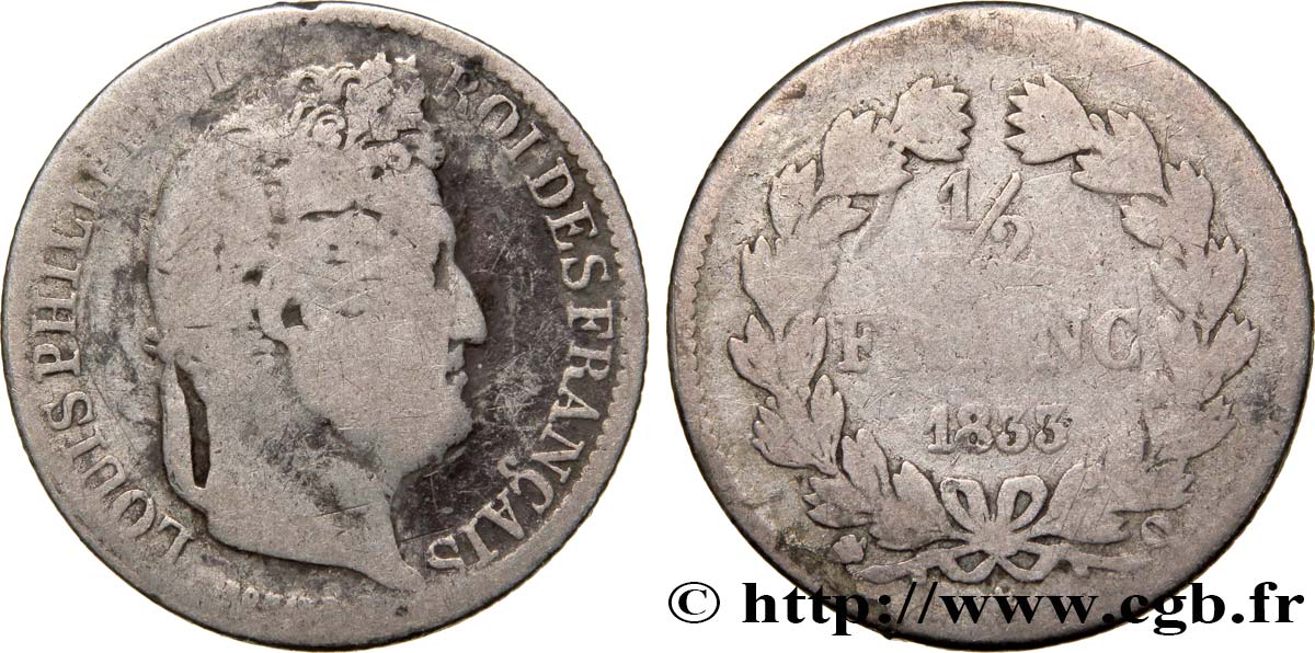 1/2 franc Louis-Philippe 1833 Perpignan F.182/37 B6 