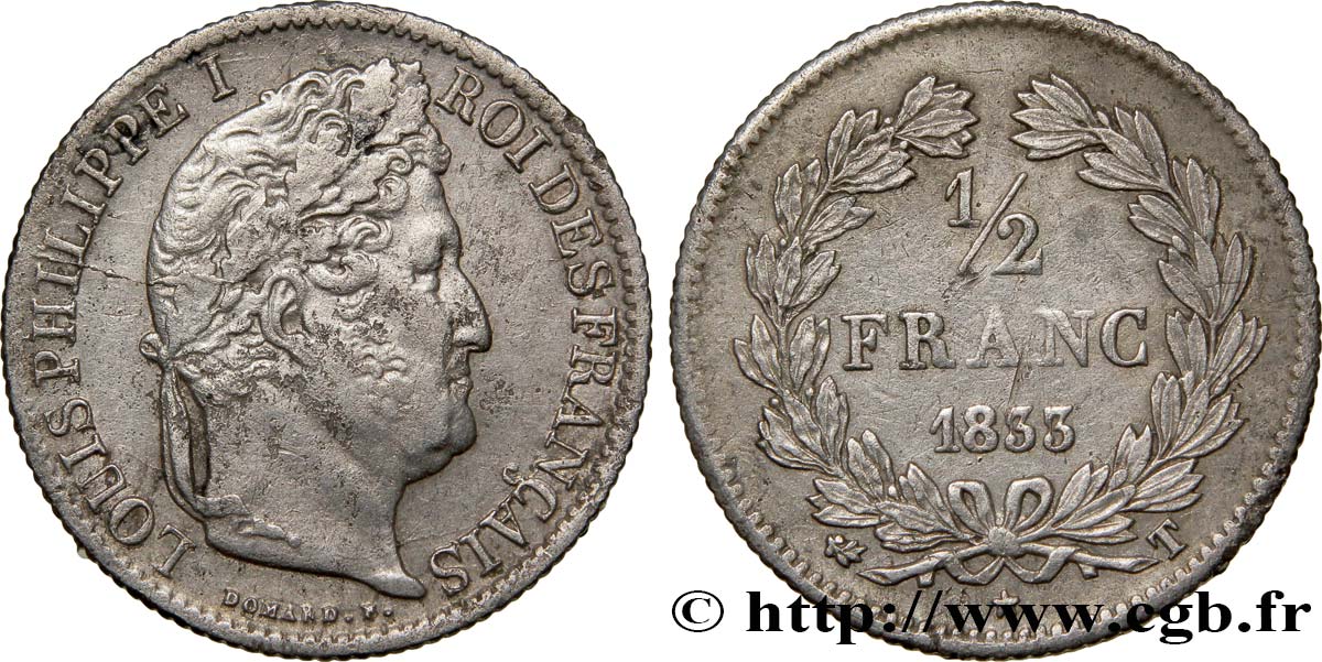 1/2 franc Louis-Philippe 1833 Nantes F.182/38 XF45 