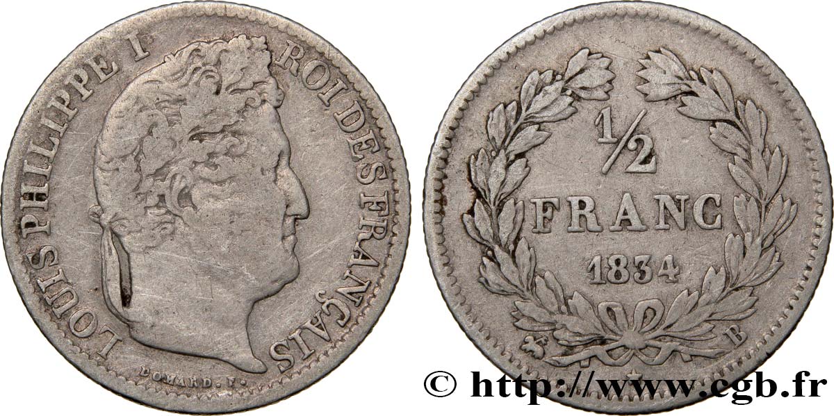 1/2 franc Louis-Philippe 1834 Rouen F.182/41 TB22 