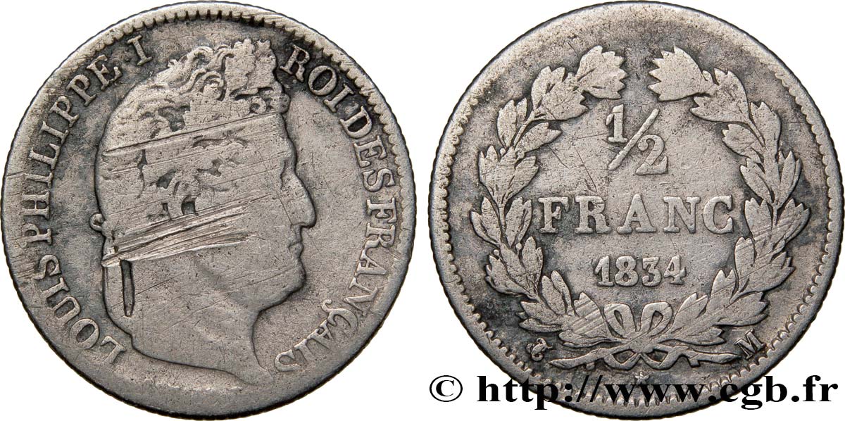 1/2 franc Louis-Philippe 1834 Toulouse F.182/48 VG 