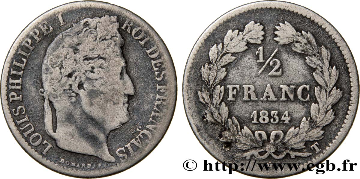 1/2 franc Louis-Philippe 1834 Nantes F.182/51 VF22 