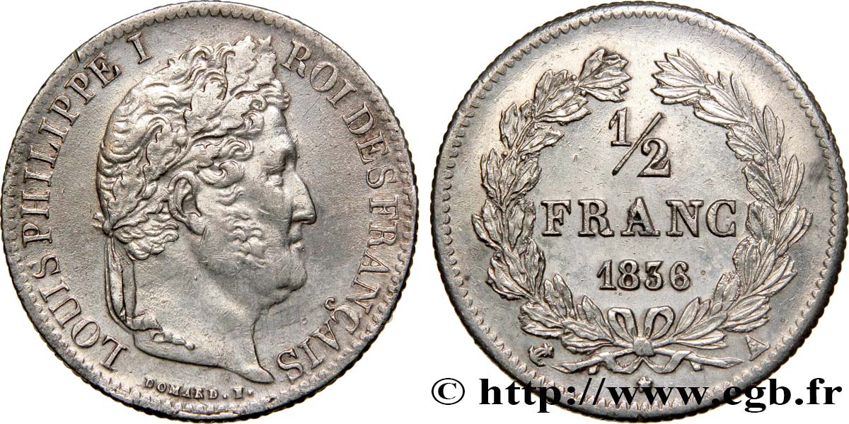 1/2 franc Louis-Philippe 1836 Paris F.182/62 AU58 