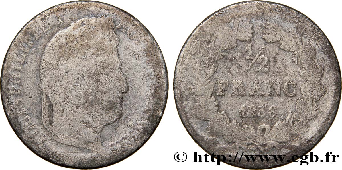 1/2 franc Louis-Philippe 1836 Lyon F.182/65 G4 