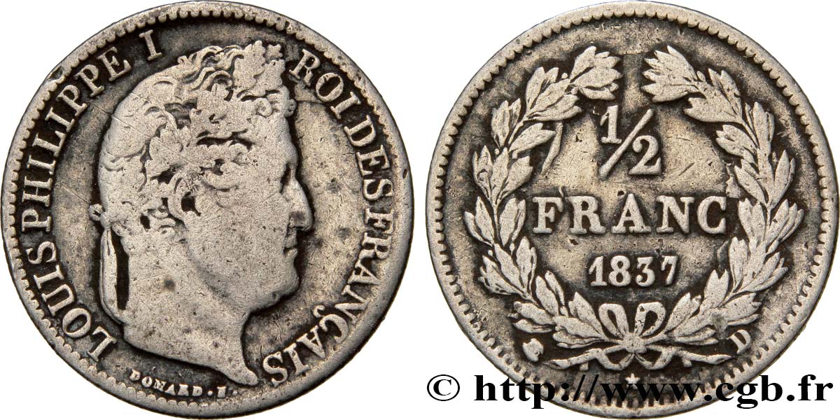 1/2 franc Louis-Philippe 1837 Lyon F.182/70 B8 