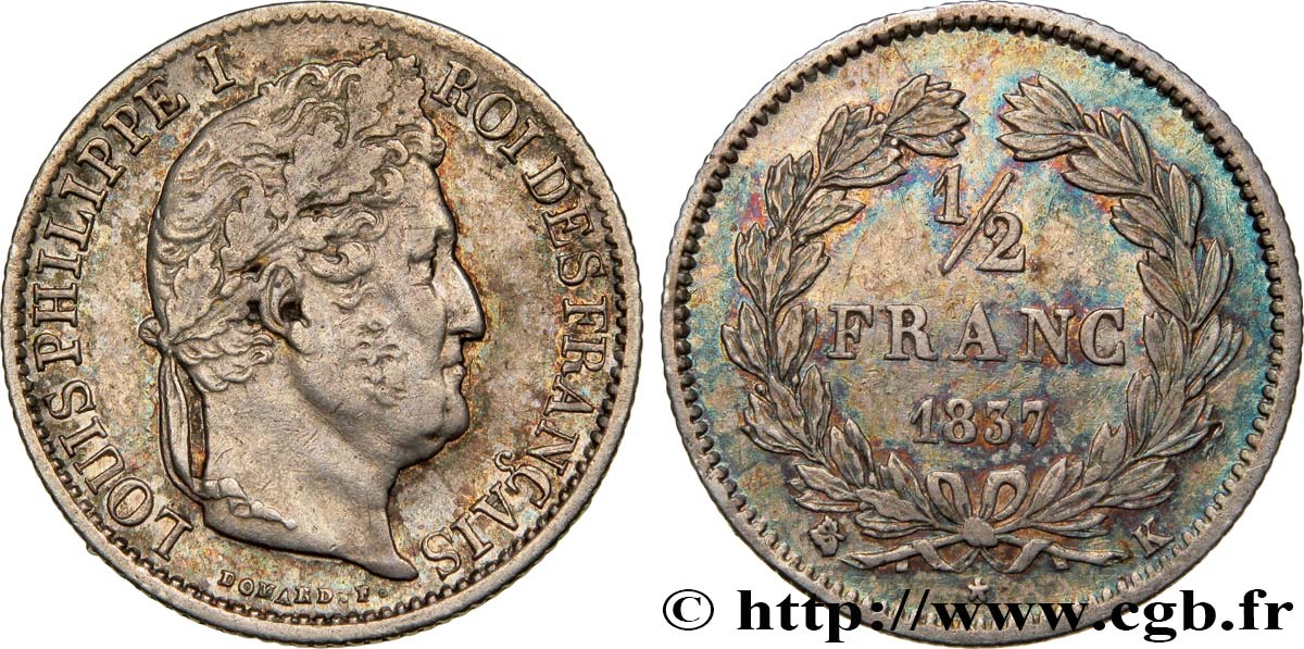 1/2 franc Louis-Philippe 1837 Bordeaux F.182/71 XF48 