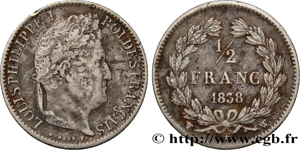 1/2 franc Louis-Philippe 1838 Lille F.182/77 TB35 