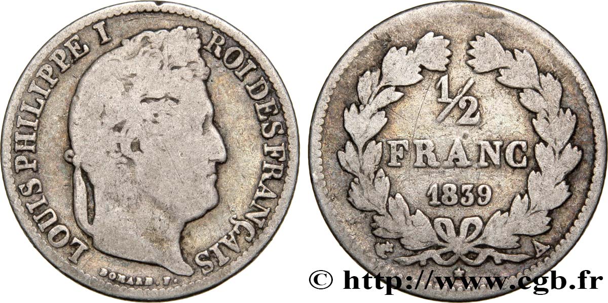 1/2 franc Louis-Philippe 1839 Paris F.182/78 F12 