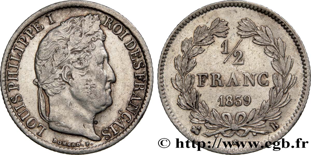 1/2 franc Louis-Philippe 1839 Rouen F.182/79 AU52 