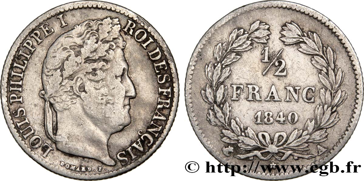 1/2 franc Louis-Philippe 1840 Paris F.182/83 VF35 