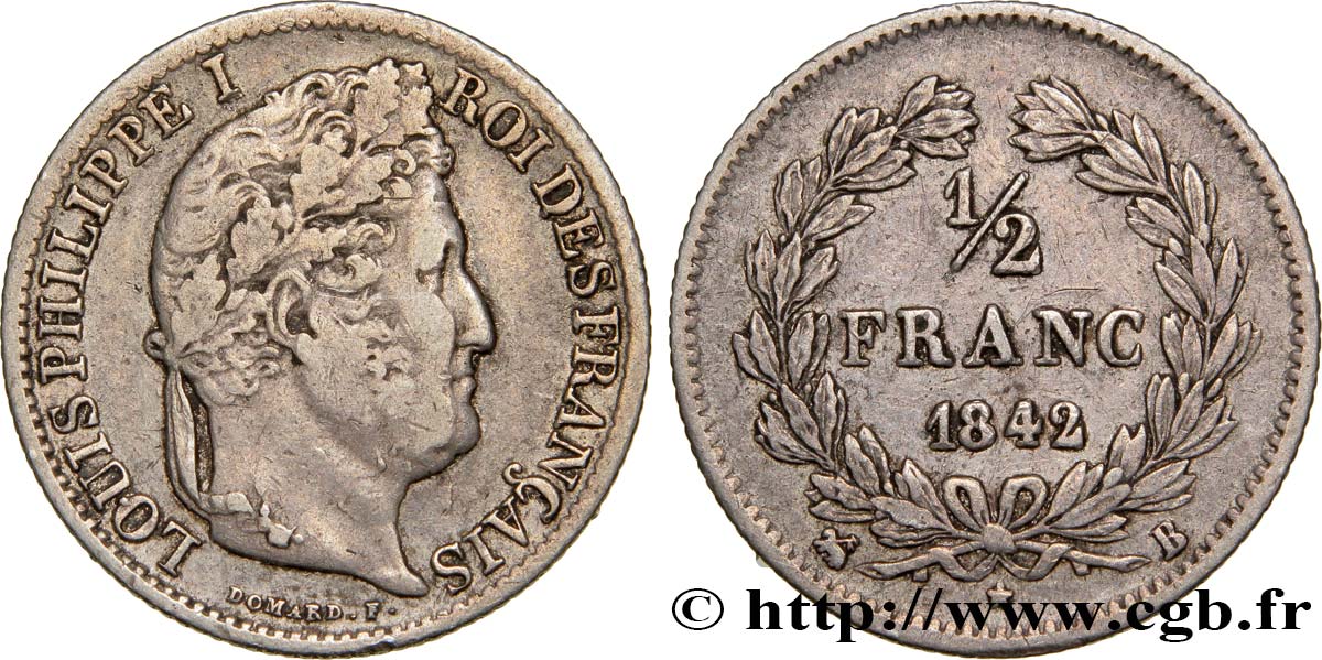 1/2 franc Louis-Philippe 1842 Rouen F.182/95 XF45 