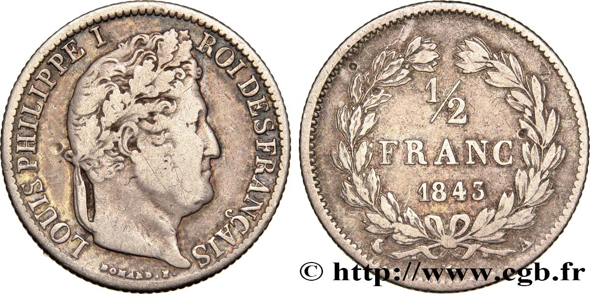 1/2 franc Louis-Philippe 1843 Paris F.182/99 MB25 