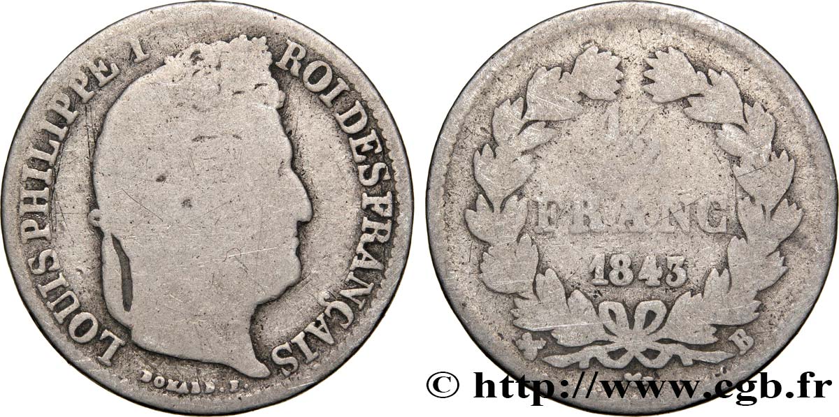 1/2 franc Louis-Philippe 1843 Rouen F.182/100 SGE6 