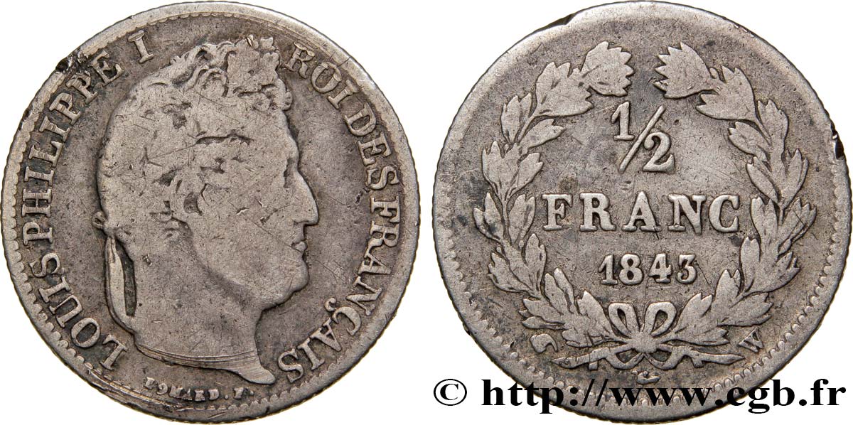 1/2 franc Louis-Philippe 1843 Lille F.182/102 TB20 