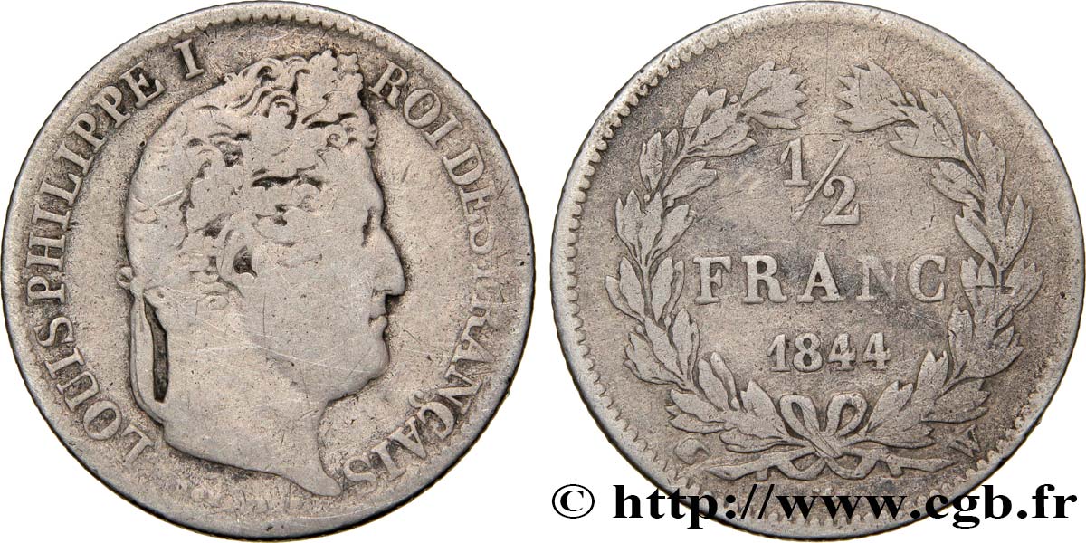 1/2 franc Louis-Philippe 1844 Lille F.182/107 TB20 