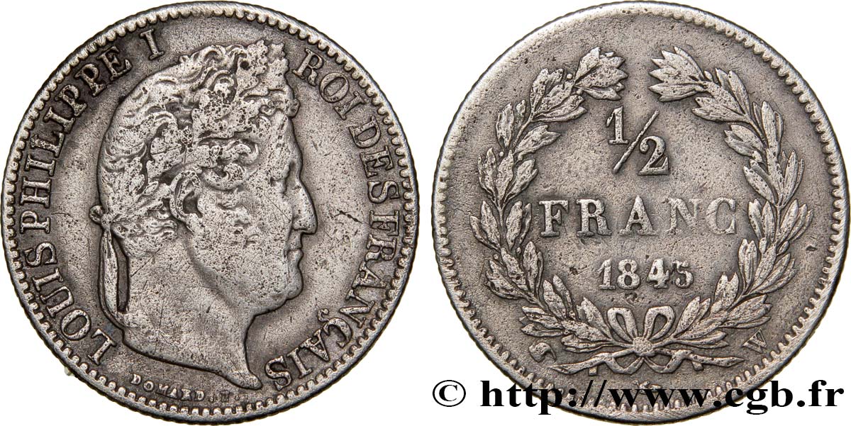 1/2 franc Louis-Philippe 1845 Lille F.182/110 XF42 