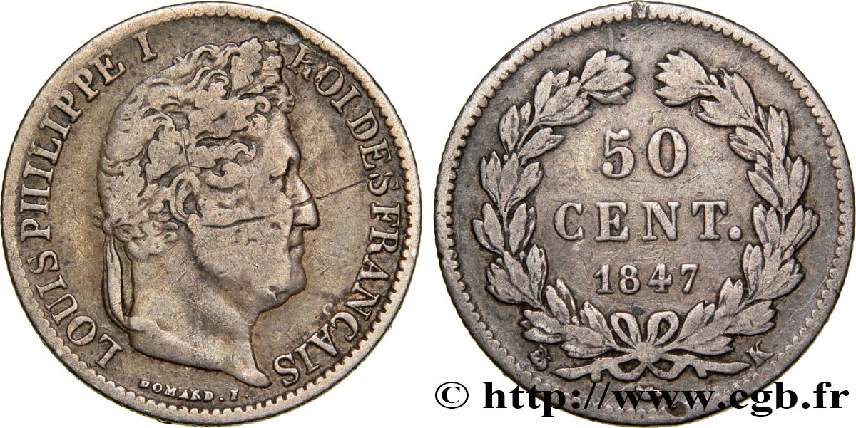50 centimes Louis-Philippe 1847 Bordeaux F.183/15 TB30 