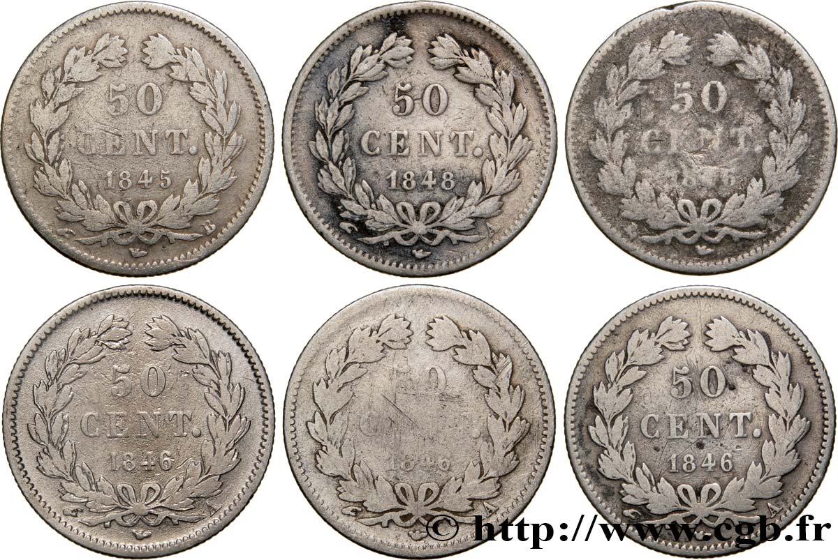 Lot de six pièces de 50 centimes Louis-Philippe n.d. n.l. F.183/- B/TB 