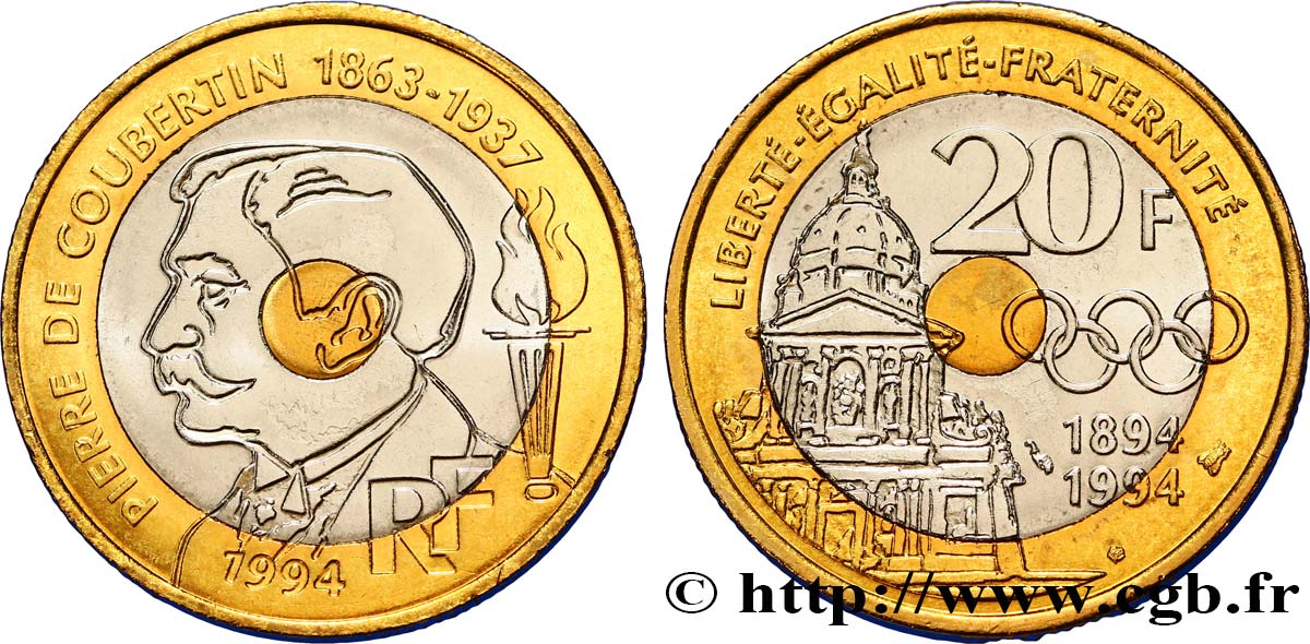 20 francs Pierre de Coubertin 1994 Pessac F.405/2 SPL63 
