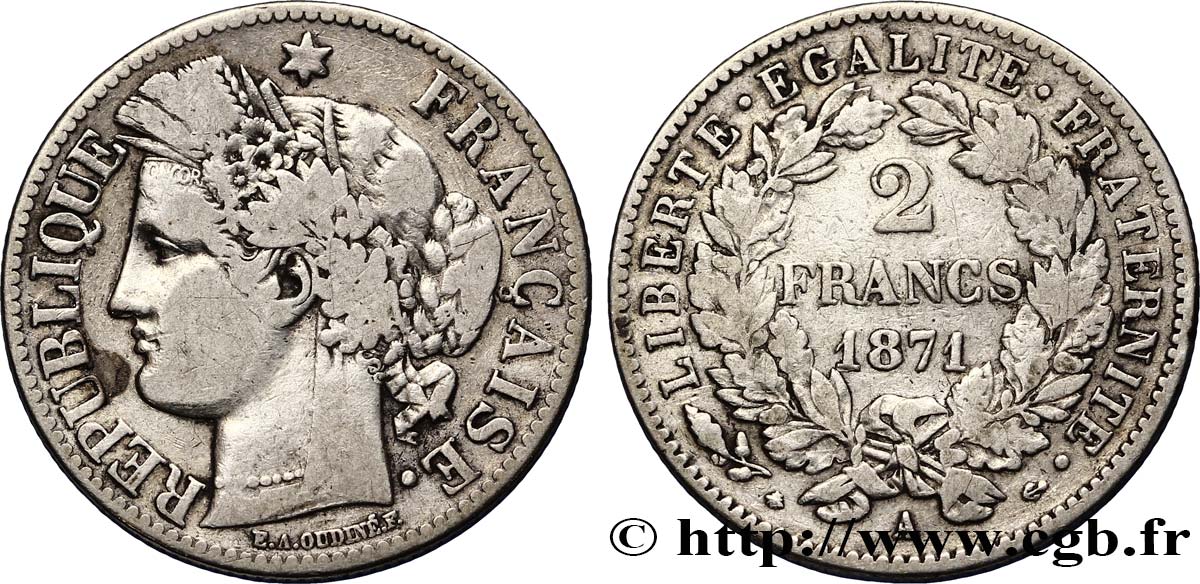 2 francs Cérès, avec légende 1871 Paris F.265/4 BC20 