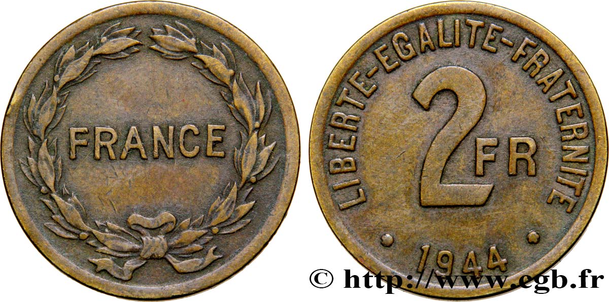 2 francs France 1944  F.271/1 XF45 